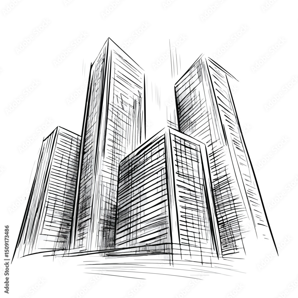 Fototapeta premium Professional Urban Buildings Isolated Scribble Vector Illustration for Marketing Materials