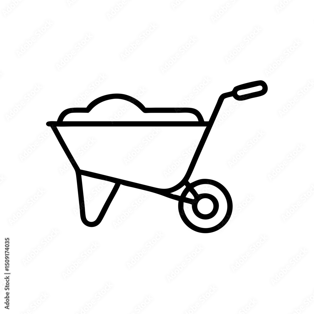 Wheelbarrow icon with load in minimalist line art style Wheelbarrow icon with load in minimalist line art style