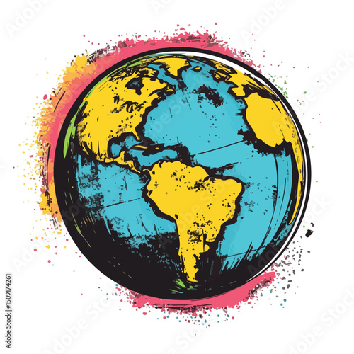 Colorful Abstract World Map Globe Pop Art Vector Illustration Isolated on White Background