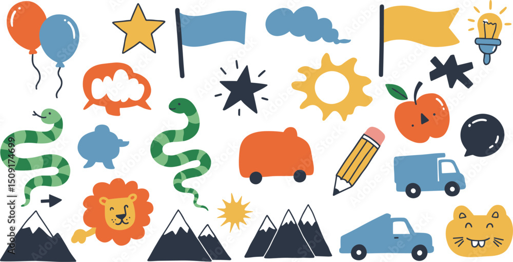 Fototapeta premium 小さくてかわいい手描きイラストのセット