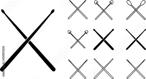 vector set of outline silhouette crossed Drumsticks icon set
