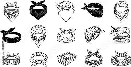 vector set of outline silhouette bandana icon set
