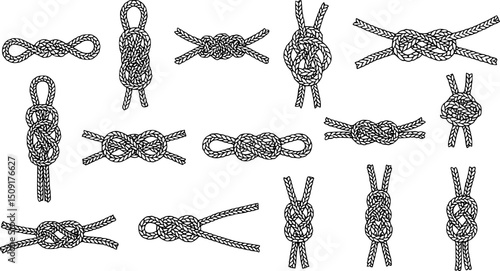 vector set of rope knot sets with different shapes isolated on white background. knot vector illustration
