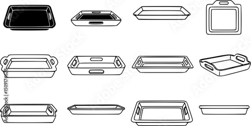 vector set of top view and side view tray icon set
