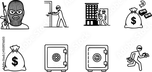 vector set of outline silhouette robbery icon set
