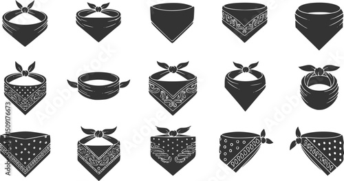 vector set of outline silhouette bandana icon set
