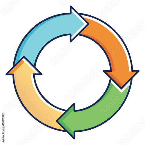 Colorful arrows forming a circular cycle illustrating processes concepts and repeating flow design