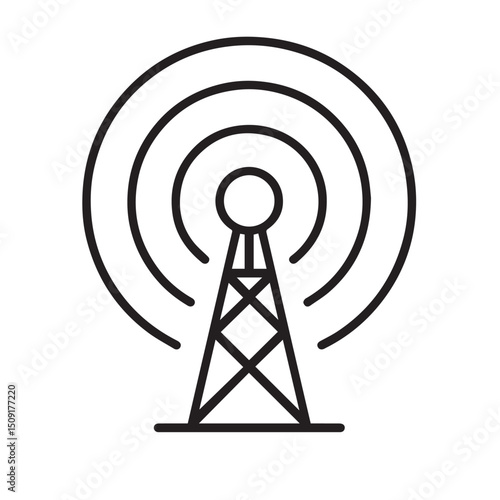Radio communication tower antenna vector illustration icon for wireless technology and internet signal broadcasting
