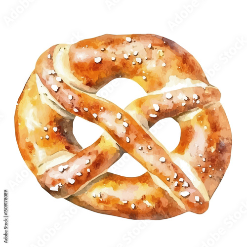 Pretzel, watercolor clipart vector, high quality, isolated on a white background.