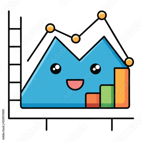 Cute smiling data analytics diagram showing growth with colorful chart and statistical representation