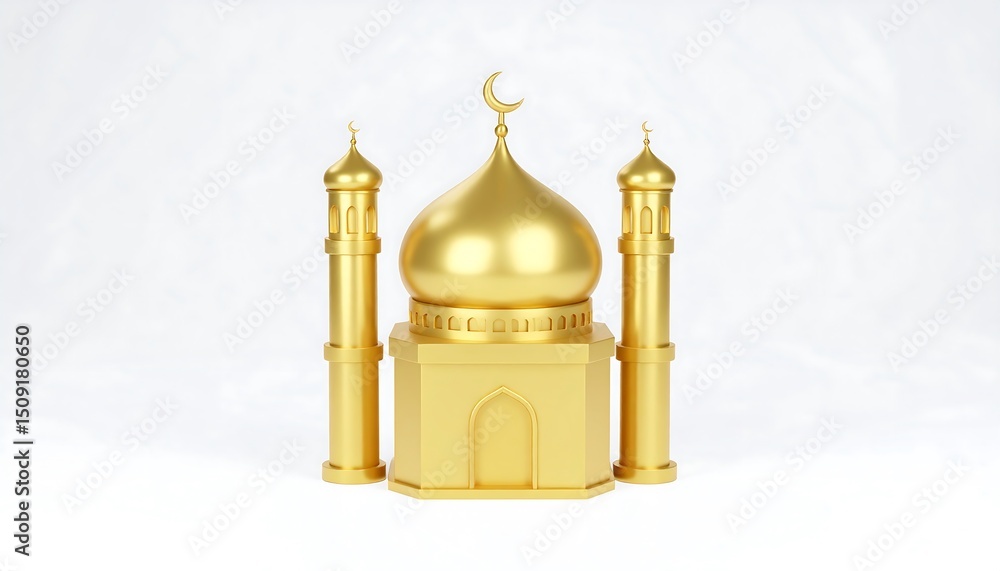 Obraz premium Golden Mosque 3D Render Islamic Architecture Design