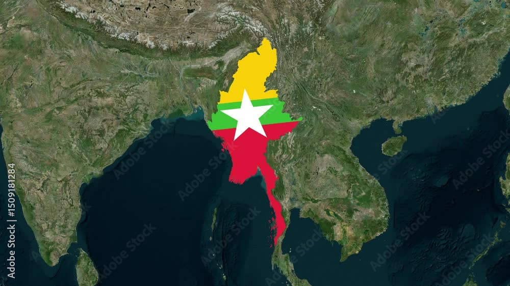 Myanmar map with flag animation
