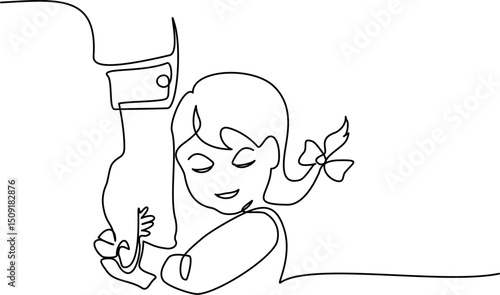 Child holds hand of father with love. Fathers day card.