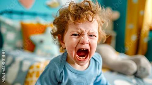 Toddler with his mouth open and toothbrush in his mouth.