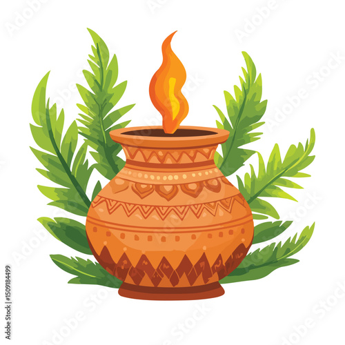 Traditional Ugadi Festival Offering Pot Cartoon Vector Illustration for Design Projects