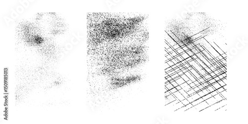 Dirt, grime and scratch Effect overlay on transparent background. Old surface grunge texture abstract, Set of different distressed black grain texture. Distress overlay vector textures
