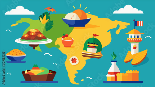 A culinary adventure featuring the iconic dishes of each Latin American country elevating them to new heights.. Vector illustration
