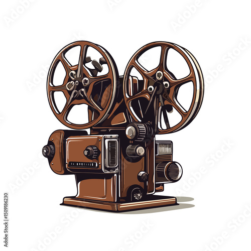 Vintage Film Projector Icon Vector Illustration for Retro Cinema Design