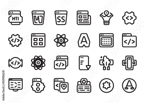 Web development icons set coding programming symbols