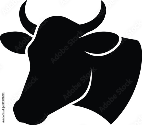 Cow head in black vector silhouette art | profile animal face drawing for use
