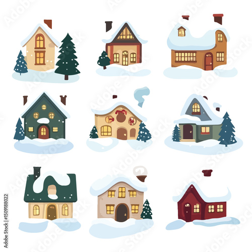 Winter Houses of Christmas Season Design Vector Illustration for Festive Decorations