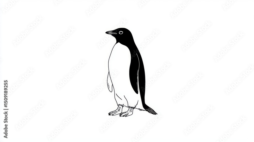 Naklejka premium A plain background provides the setting for a cute penguin sketch created in simple line art, potentially for use in illustrating children's books