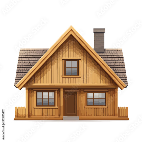 Professional Vector Illustration of a Wooden House for Real Estate Marketing Collateral