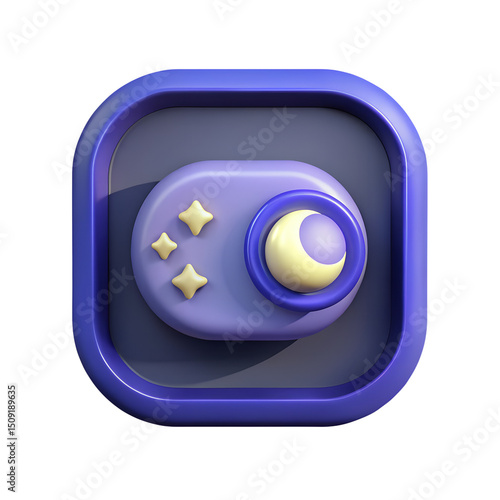 3D dark mode icon with moon and stars on a transparent background 