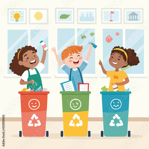 boy and girl recycling paper