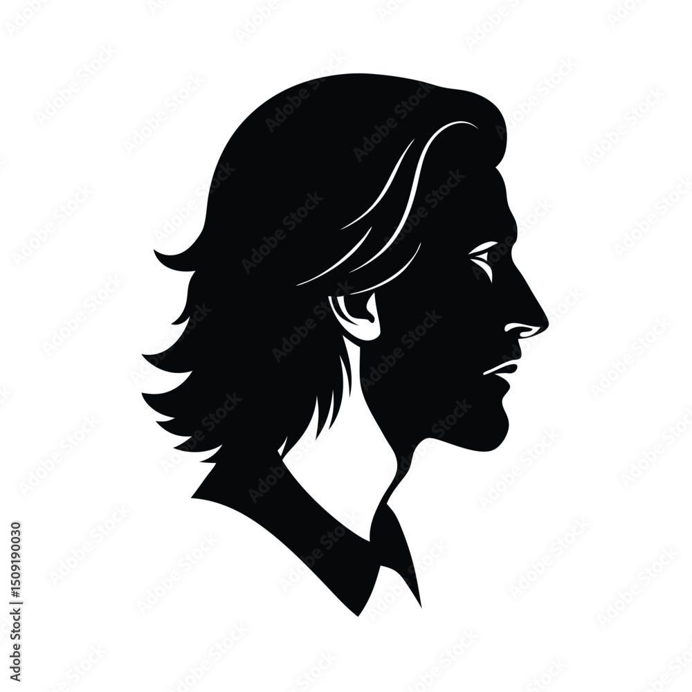 Male Face Profile View Long Hair Style Silhouette Vector Art Illustration Male Face Profile View Long Hair Style Silhouette Vector Art Illustration