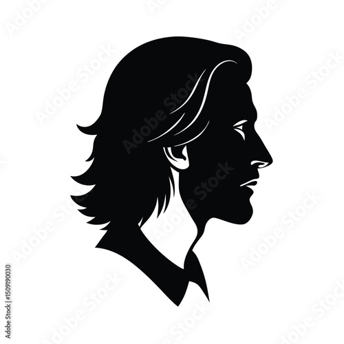 Male Face Profile View Long Hair Style Silhouette Vector Art Illustration