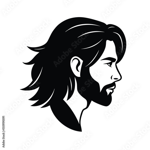 Male Face Side View With Long Hair Silhouette Vector Art Illustration