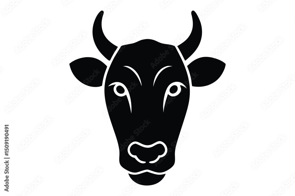 Black cow head vector silhouette design | clear farm animal artwork in profile view Black cow head vector silhouette design | clear farm animal artwork in profile view