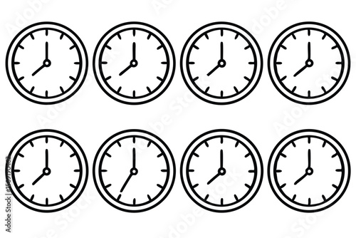 Simple black and white clocks illustrating time management and punctuality concepts