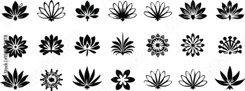 a set of Symmetrical Flower Design Set  Radial Petal Motifs for Decorative Use