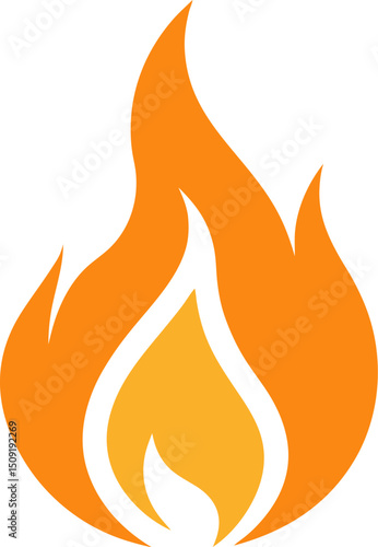 Simple fire icon for emergency heat, hazard or energy symbol with editable flat vector design