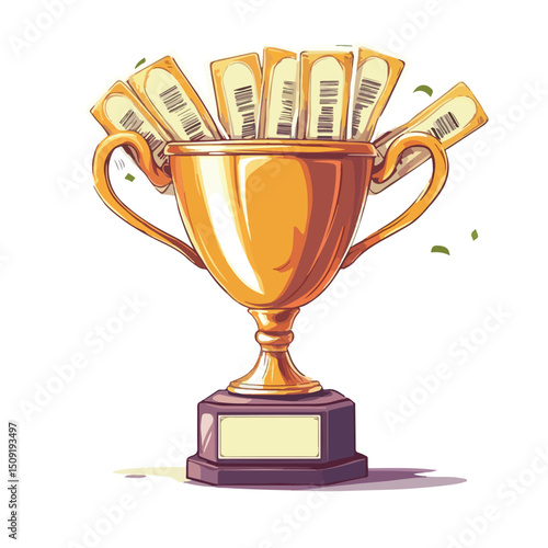 Professional Sport Trophy Cup with Tickets Vector Illustration for Awards and Events