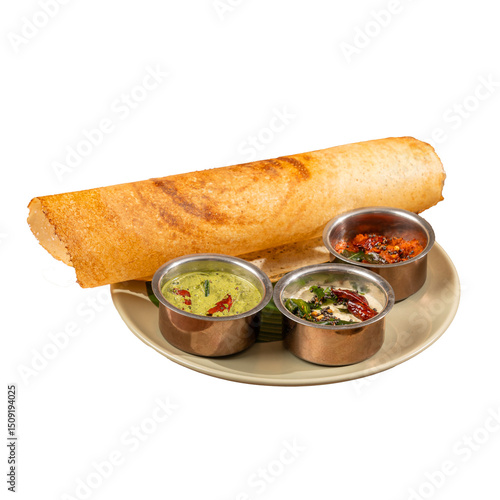 Plate of Dosa with chutneys on a Transparent PNG background 