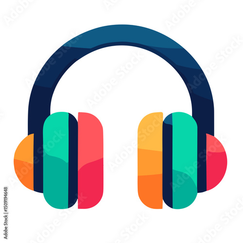 Colorful vector headphones on transparent background for music and podcast app concept