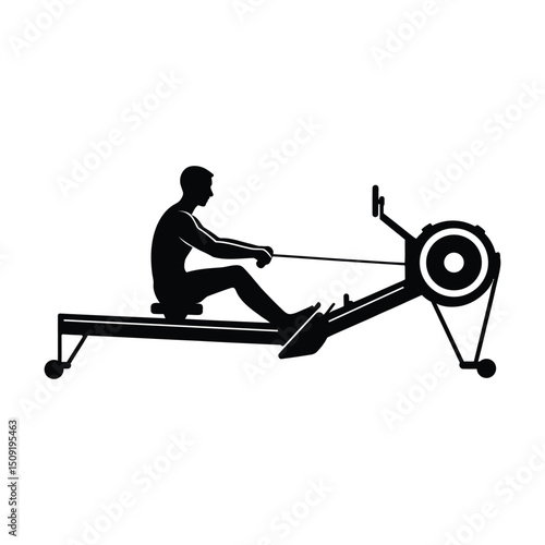 Fitness Rowing Machine Silhouette Icon Monochrome Vector on White.