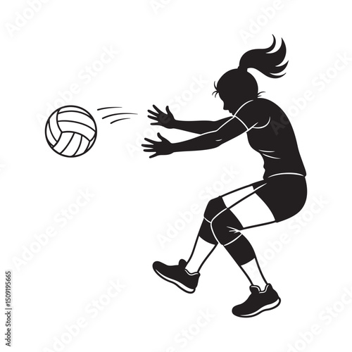 Silhouette of a female volleyball player spiking the ball during a game match