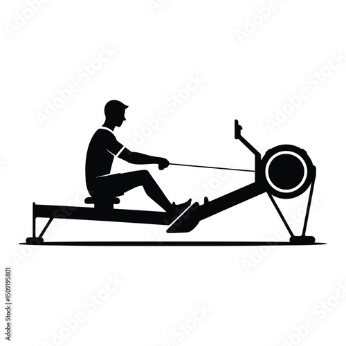 Fitness Rowing Machine Silhouette Icon Monochrome Vector on White.