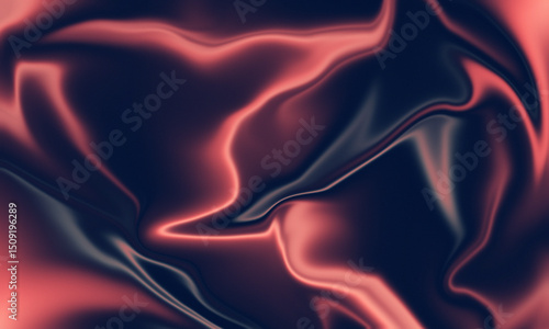 Dark Red Abstract Wavy Silk Texture Background with Smooth Satin Fabric Folds