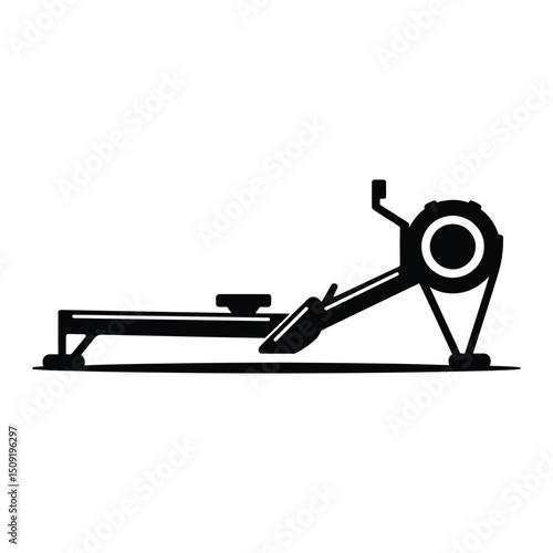Gym Equipment Vector – Rowing Machine Silhouette with White Backdrop.