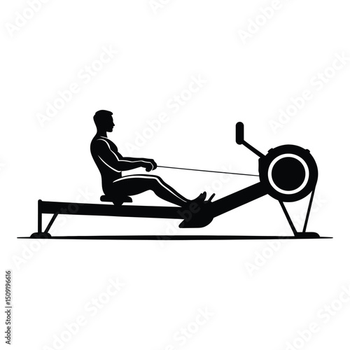 Rowing Machine Silhouette Vector Icon Minimalist Fitness Design on White.