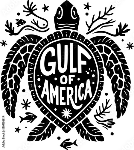 Gulf of America Sea Turtle Logo: Coastal Wildlife Silhouette
