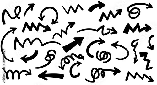 Hand drawn arrow collection black ink style various shapes