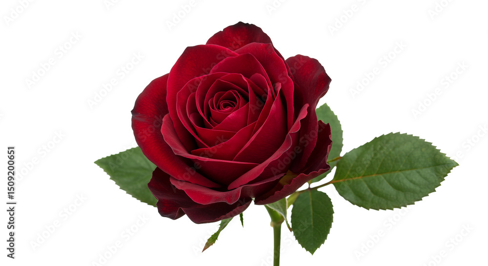 Crimson Bloom A Deep Red Rose in Full Splendor Symbol of Love Romance and Beauty Isolated on White Crimson Bloom A Deep Red Rose in Full Splendor Symbol of Love Romance and Beauty Isolated on White