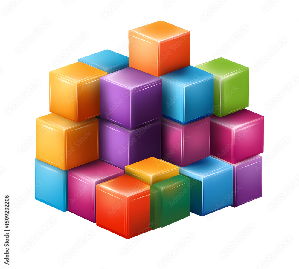 Multi colored toy blocks cube on transparent background Multi colored toy blocks cube on transparent background