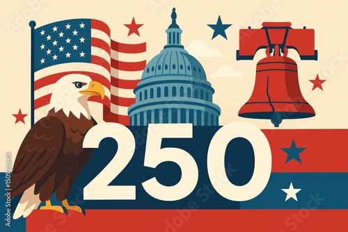 USA 250th Anniversary Illustration With Capitol And Liberty Bell